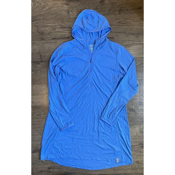L.L. Bean Other - EUC Womens L.L. Bean long sleeve swimsuit cover up dress blue stretch Hood SZ L